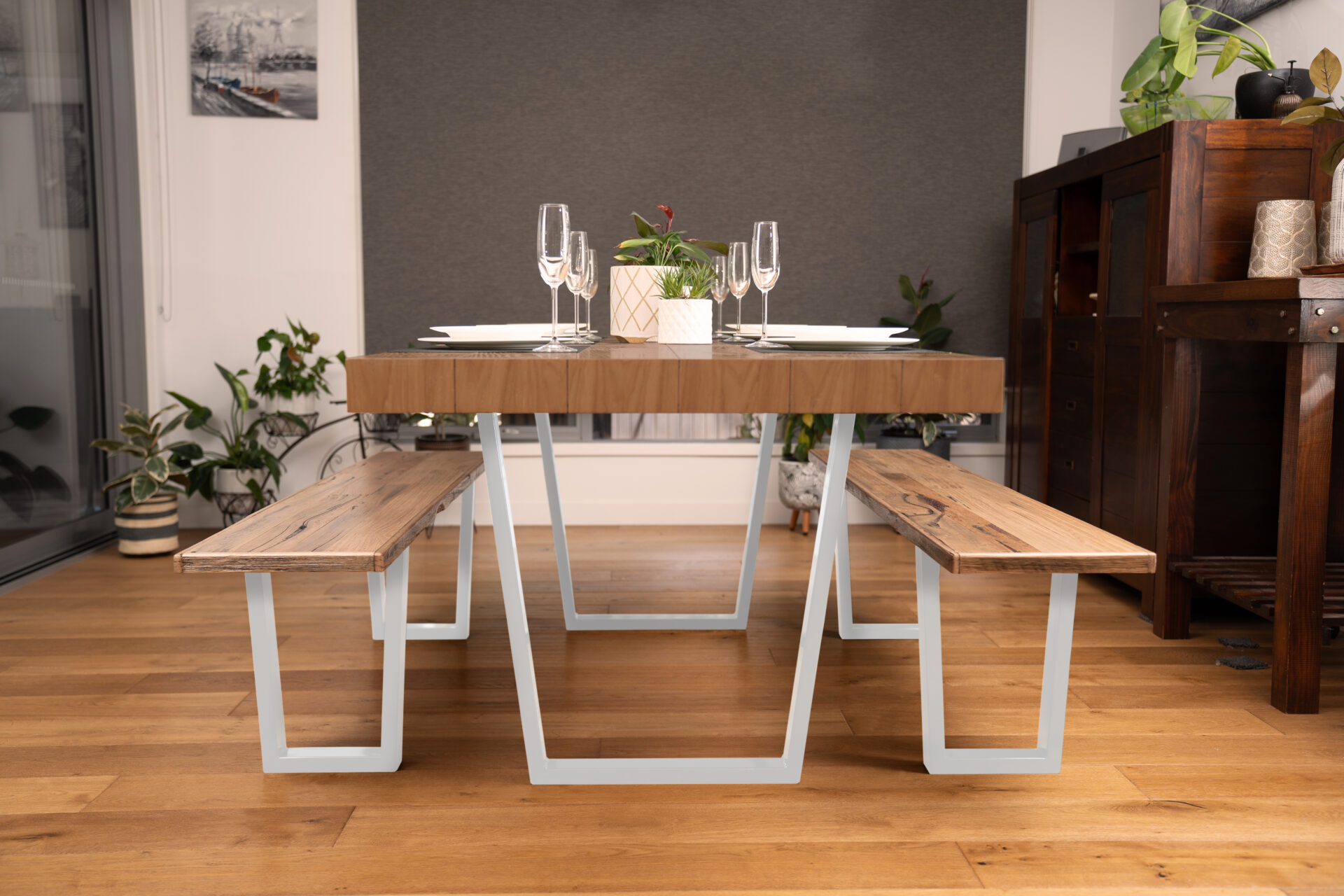 Santos Steel Tube Bench Seat Leg White - Image 3